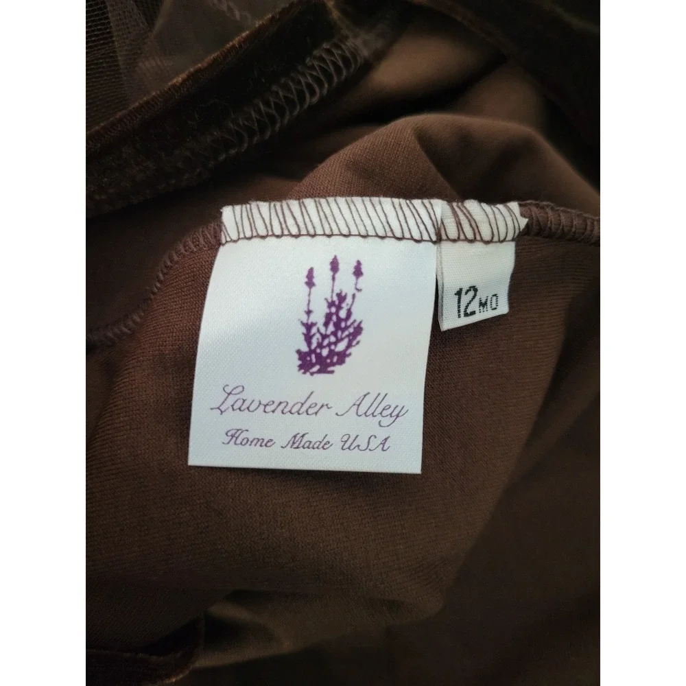 VTG Y2K Girls Velvet Tulle Party Dress 12M Brown Rosette USA Long Sleeve NWT
